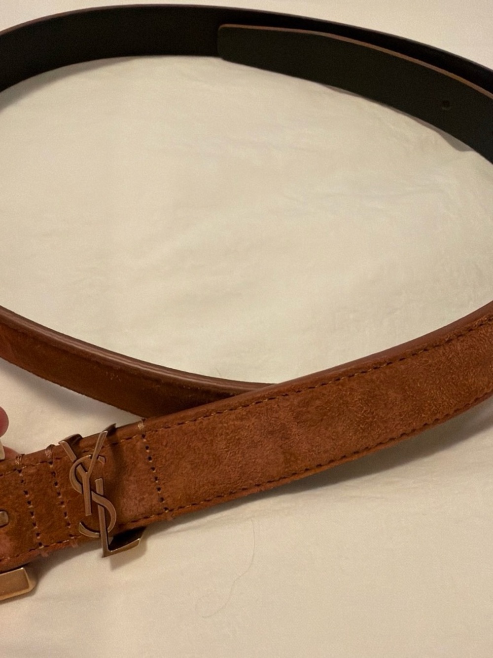 Yves Saint Laurent Brown Suede Logo Belt